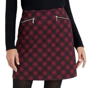 Maurices Plaid A-Line Skirt Zip Pocket Red L Preppy Bohemian Academia Office